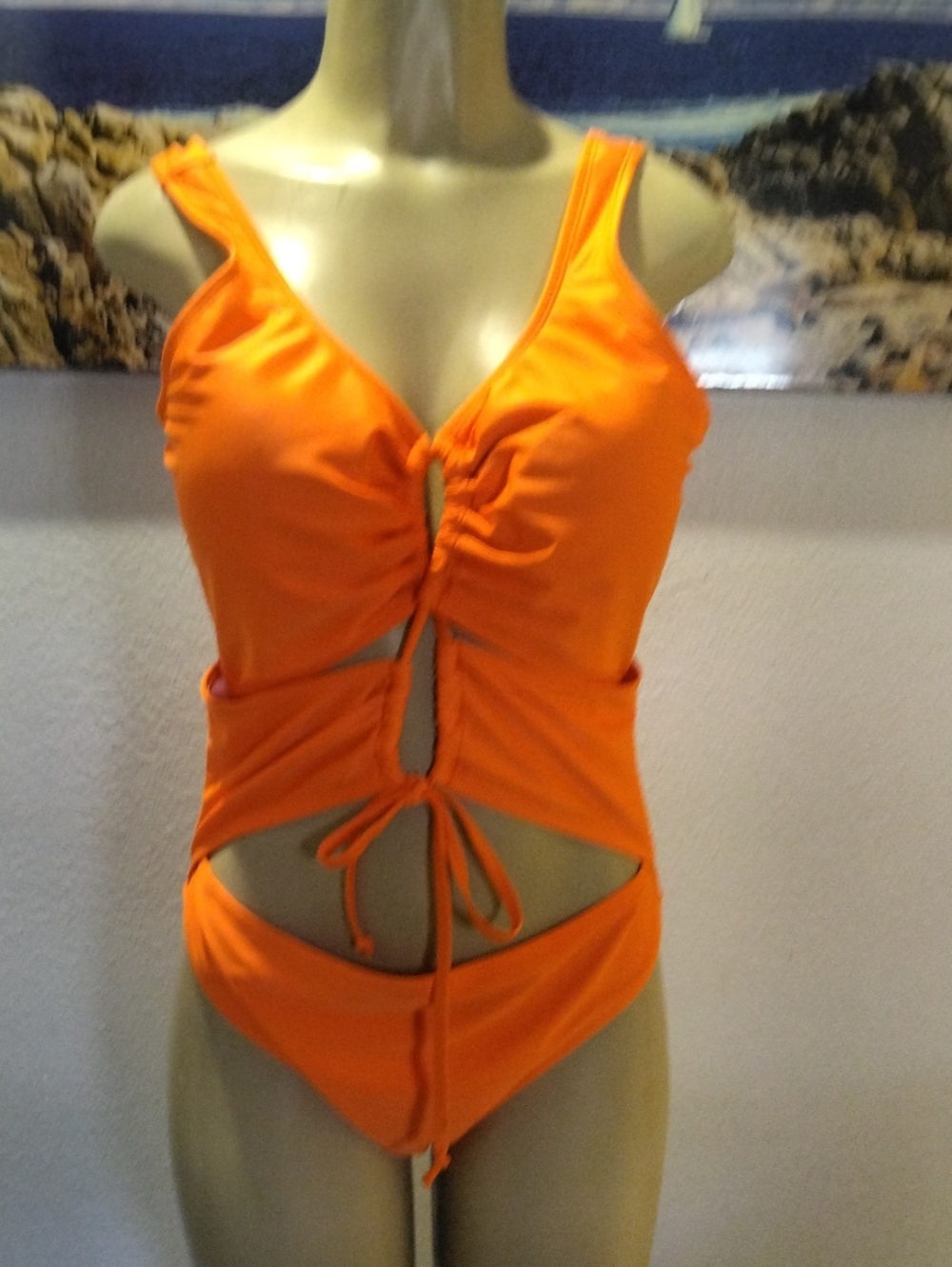 Orange Ruched Cutout One-Piece Swimsuit